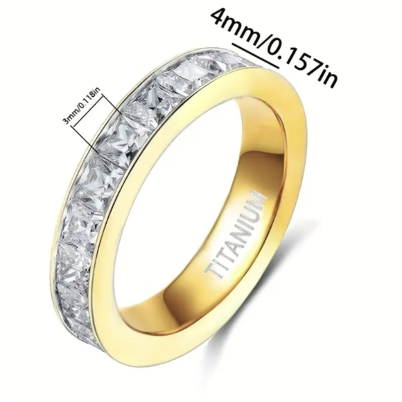 Gold Titanium Band Ring Cubic Zirconia Stones All The Way Around Size 10 NWT - Picture 7 of 15